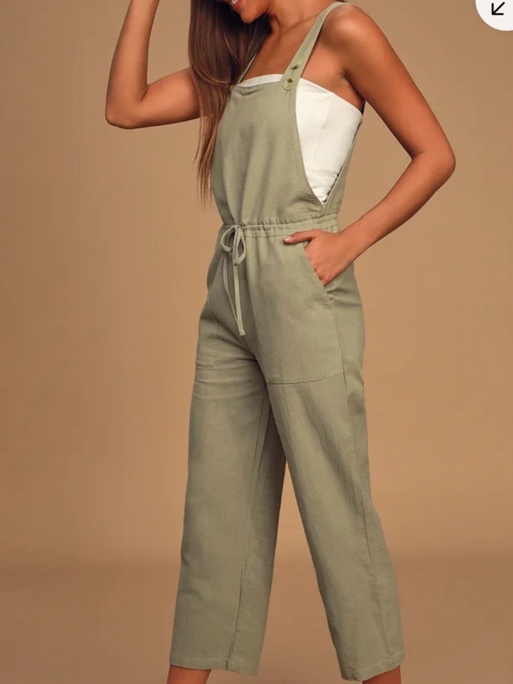 Rhythm Verona Sage Green Linen Wide Leg Jumpsuit Overalls Small Boho